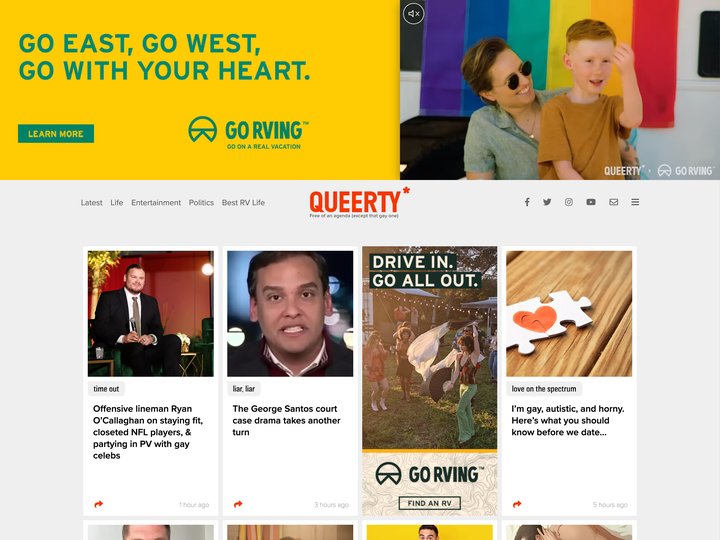 Full-page media takeover on Queerty
